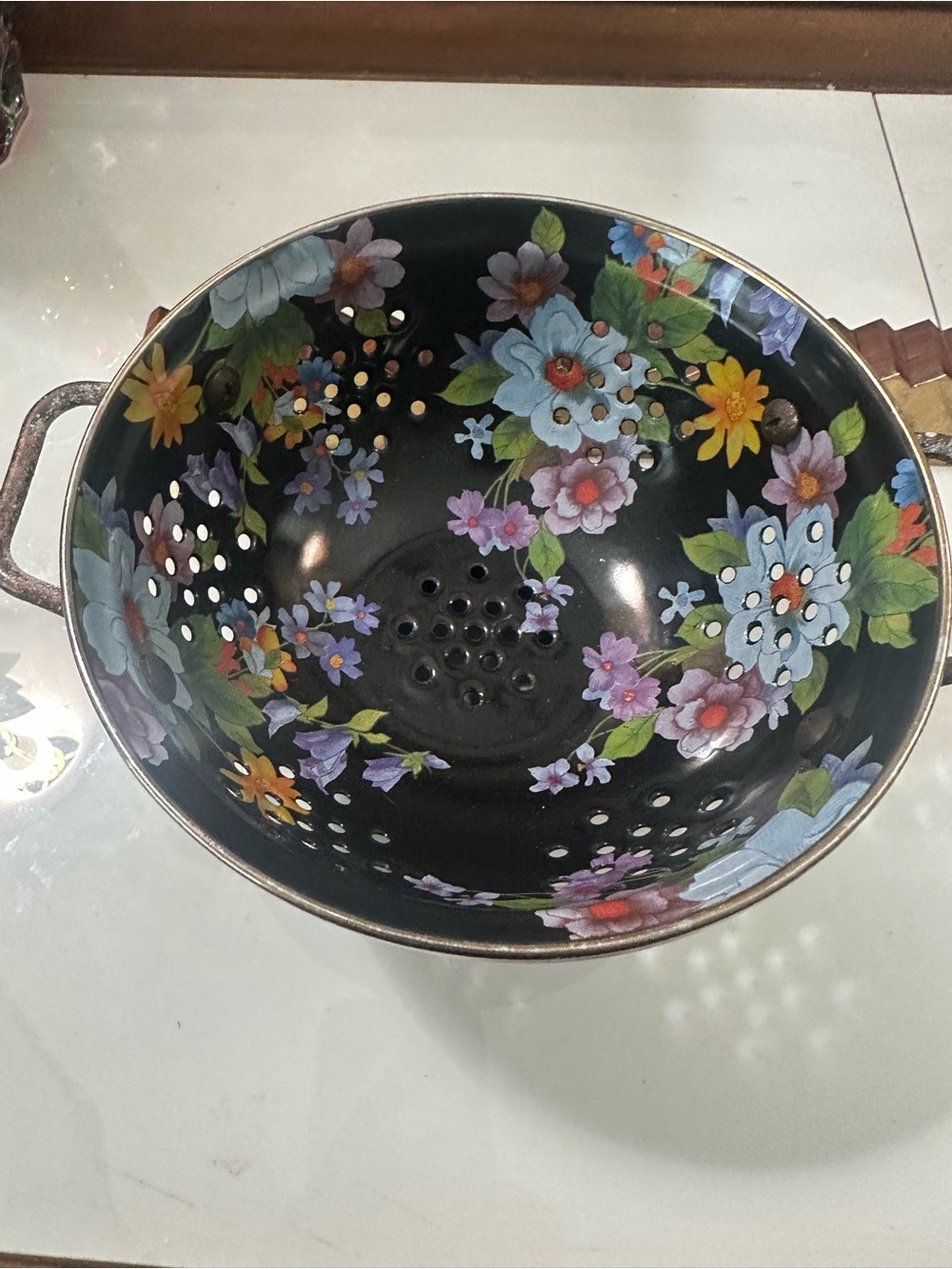 Small Vintage MacKenzie-Childs Black Flower market Colander
